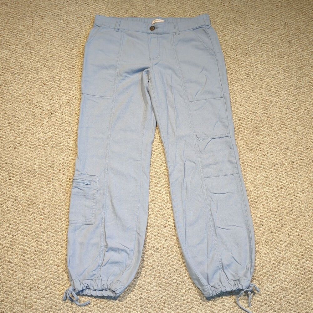 Sincerely Jules Linen Blend Cargo Pants Womens Medium Blue Drawstring Ankle